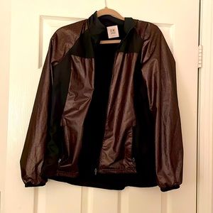 Brown and black bomber jacket